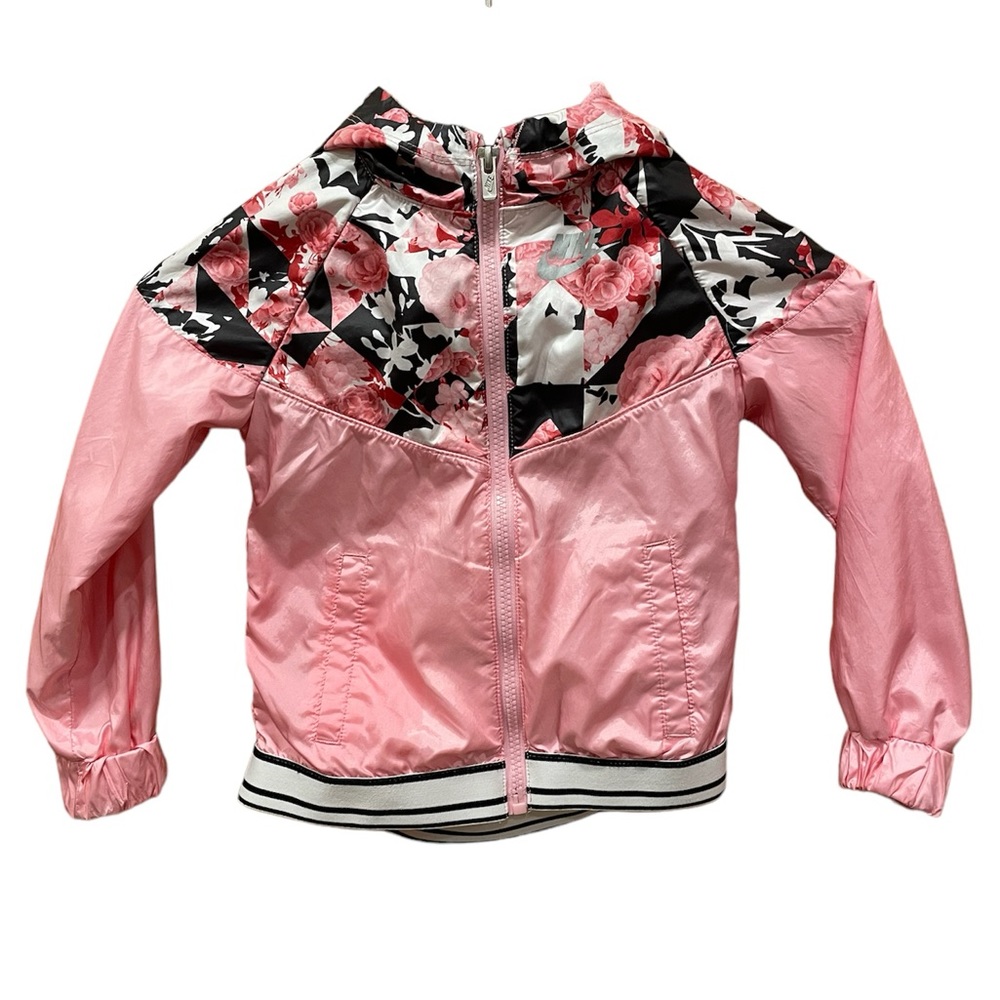 Kids Nike lightweight windbreaker jacket, size 4T, pink & black w floral print.